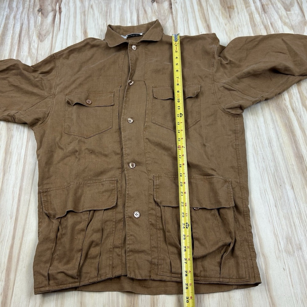 Annette Dean Women 100% Linen Heavyweight Chore Button Shirt Brown RARE Fits L - Picture 6 of 6
